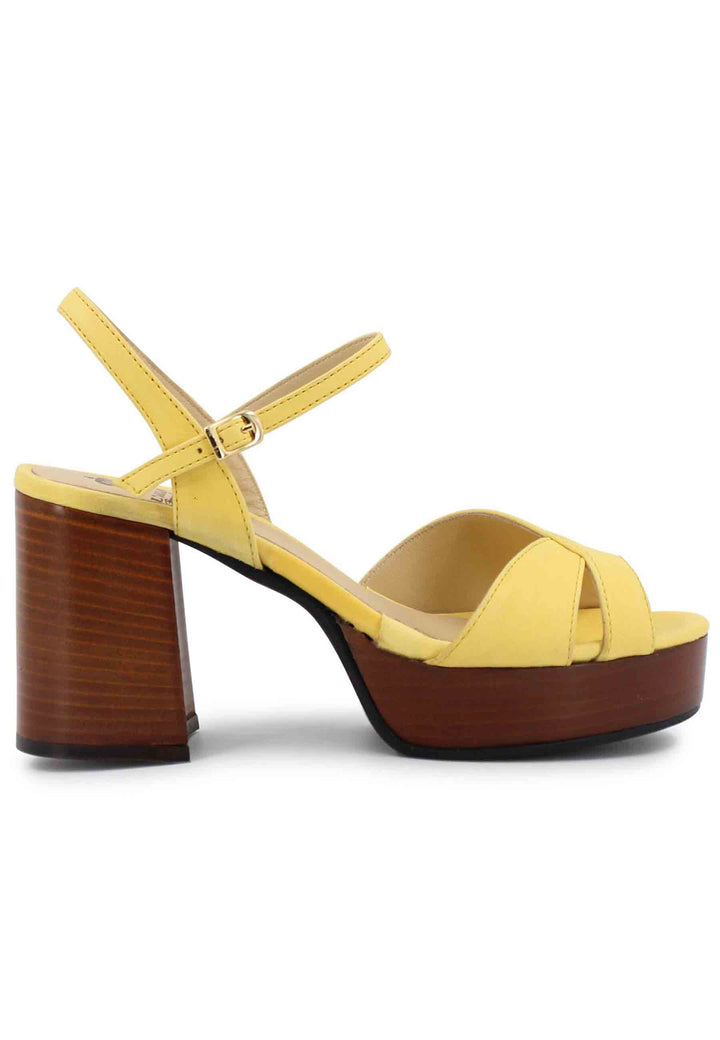 Spatarella Sandali donna in pelle gialla con cinturino e tacco e plateau in cuoio Offerta esclusiva