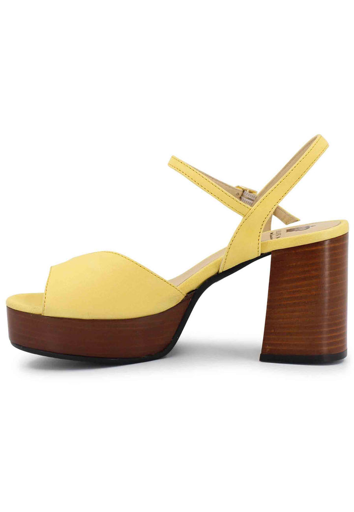 Spatarella Sandali donna in pelle gialla con cinturino e tacco e plateau in cuoio Offerta esclusiva