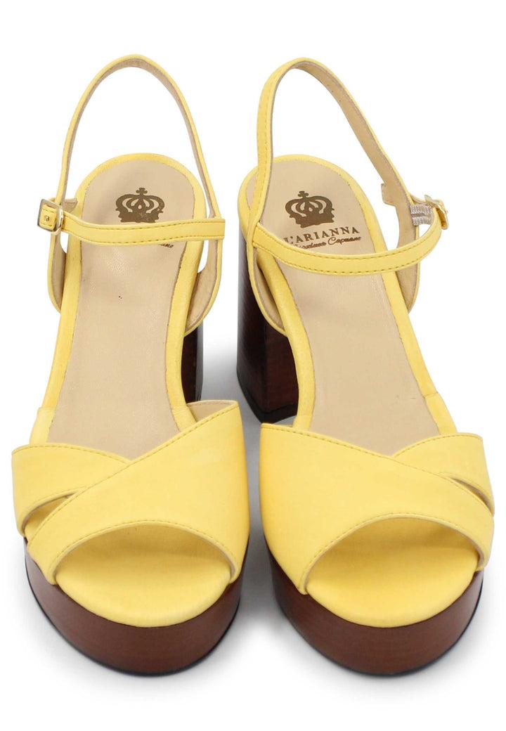 Spatarella Sandali donna in pelle gialla con cinturino e tacco e plateau in cuoio Offerta esclusiva