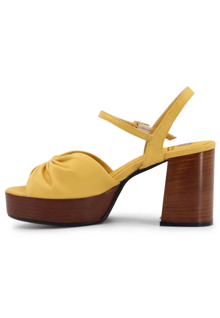 Spatarella Sandali donna in pelle gialla con tacco e plateau in cuoio Vendite stagionali