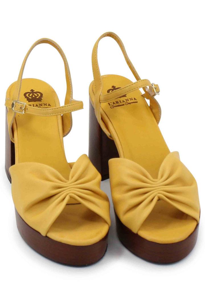 Spatarella Sandali donna in pelle gialla con tacco e plateau in cuoio Vendite stagionali