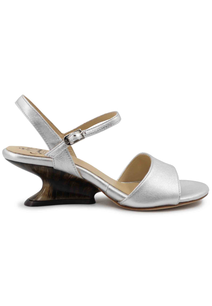 Spatarella Sandali donna in pelle laminata argento con zeppa bassa Cyber Monday