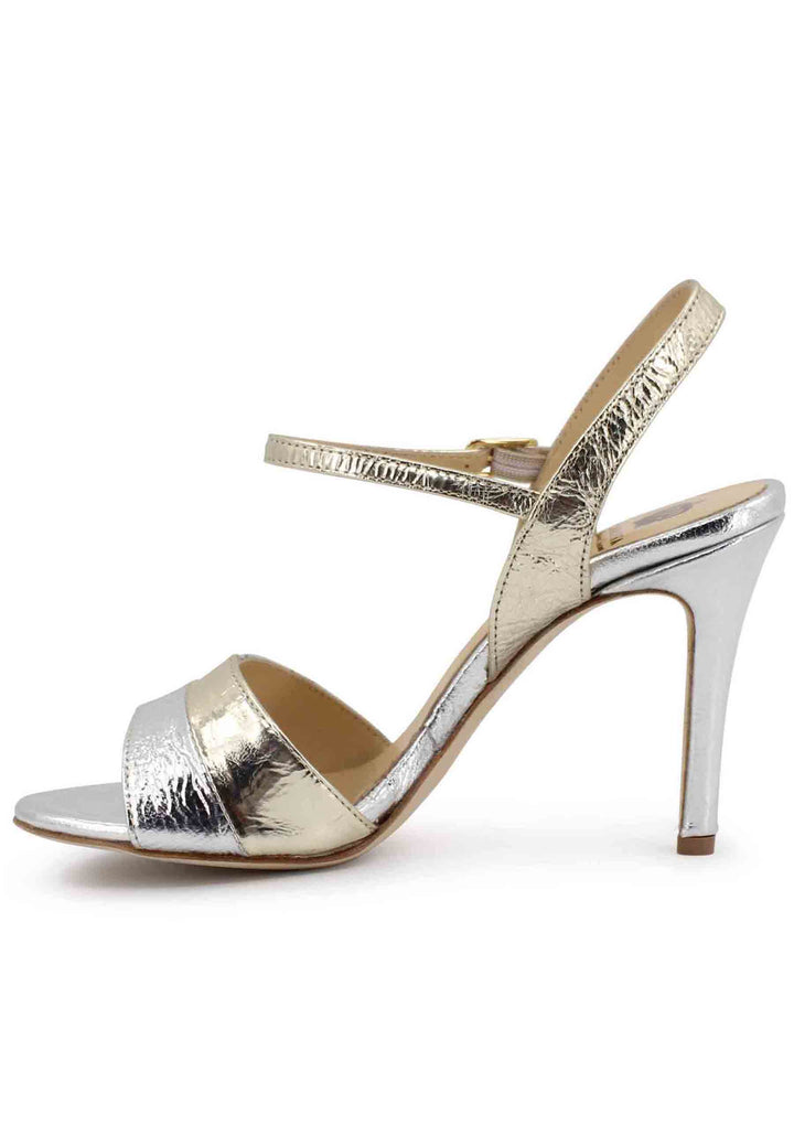 Spatarella Sandali donna in pelle laminata oro con tacco alto e cinturino alla caviglia Offerta Pasqua