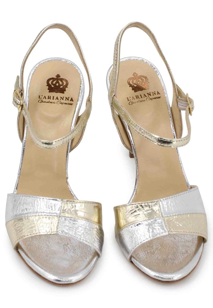 Spatarella Sandali donna in pelle laminata oro con tacco alto e cinturino alla caviglia Offerta Pasqua