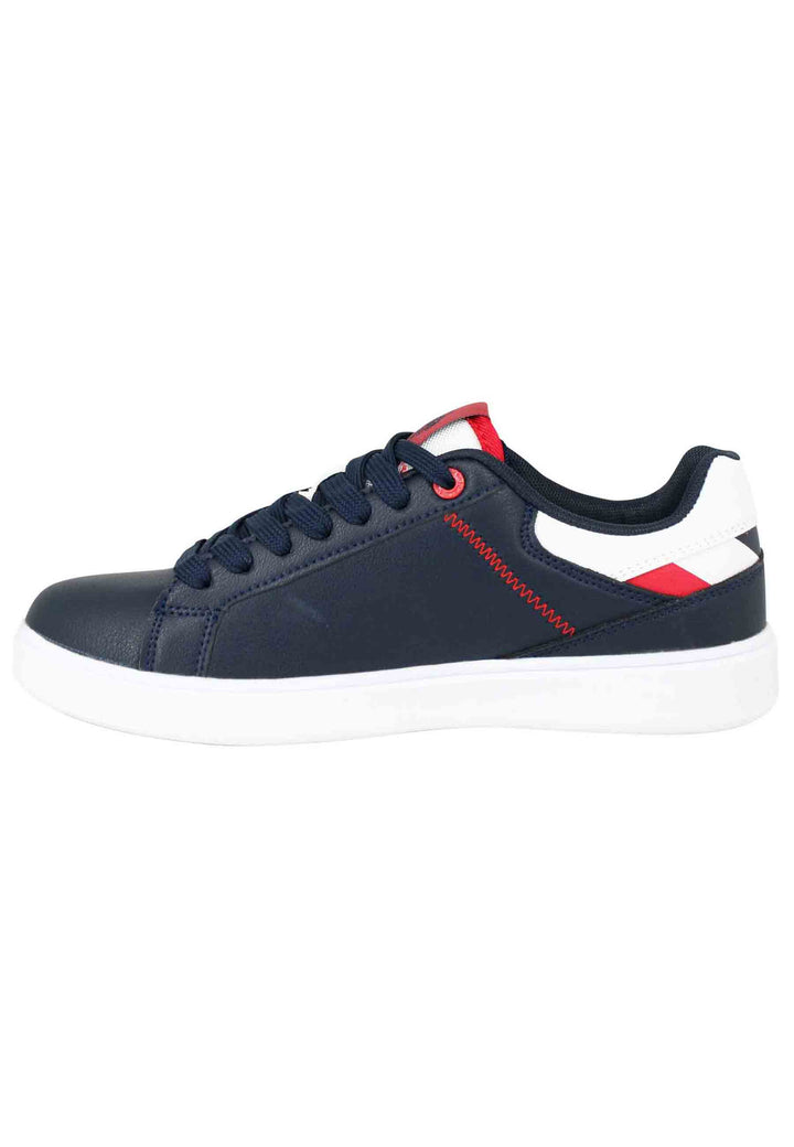 Spatarella Sneakers uomo in ecopelle blu con cuciture in contrasto Latest fashion