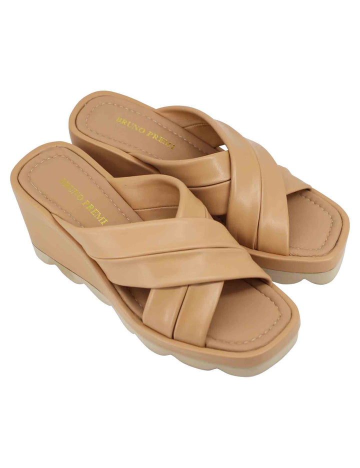 Spatarella Sandali donna in pelle cuoio con zeppa alta e suola in gomma Offerta settimanale