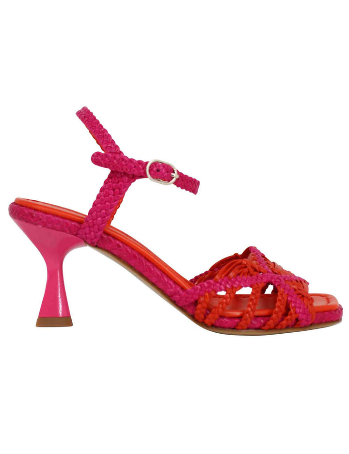 Spatarella Sandali donna in pelle intrecciata fuxia con cinturino alla caviglia e punta quadra Ritorno libero