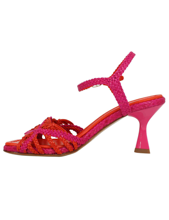 Spatarella Sandali donna in pelle intrecciata fuxia con cinturino alla caviglia e punta quadra Ritorno libero