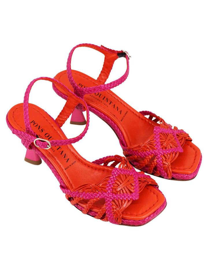 Spatarella Sandali donna in pelle intrecciata fuxia con cinturino alla caviglia e punta quadra Ritorno libero