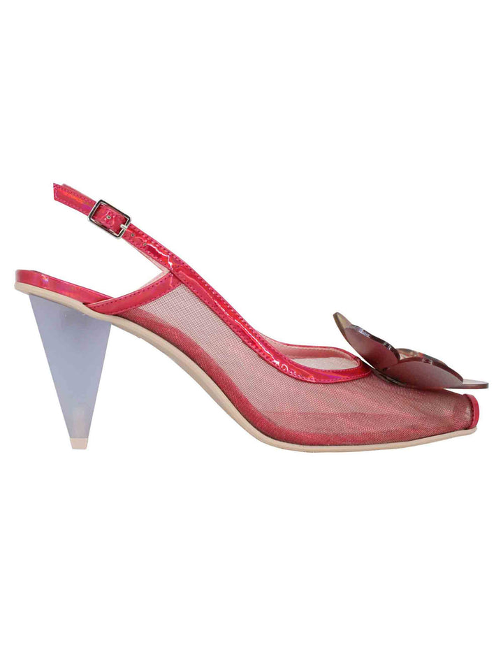Spatarella Decollete slingback donna in tessuto fuxia laminato con tacco alto Rilascio limitato