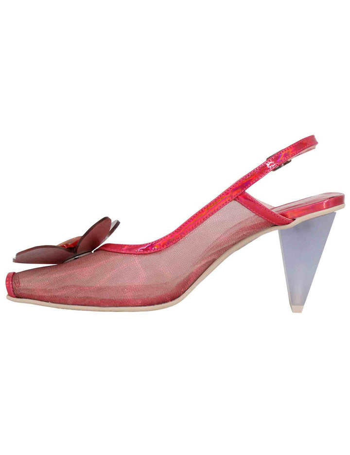 Spatarella Decollete slingback donna in tessuto fuxia laminato con tacco alto Rilascio limitato