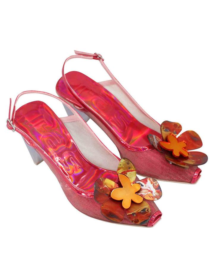 Spatarella Decollete slingback donna in tessuto fuxia laminato con tacco alto Rilascio limitato
