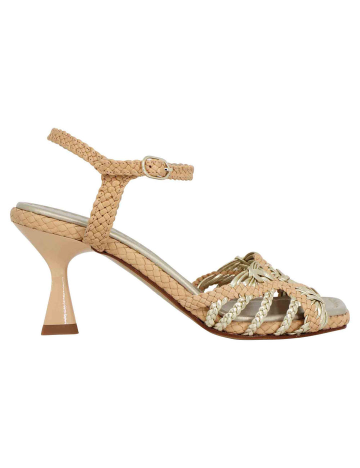 Spatarella Sandali donna in pelle intrecciata beige con cinturino alla caviglia e punta quadra Ultimi tre giorni