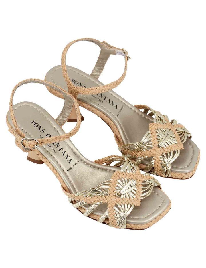 Spatarella Sandali donna in pelle intrecciata beige con cinturino alla caviglia e punta quadra Ultimi tre giorni