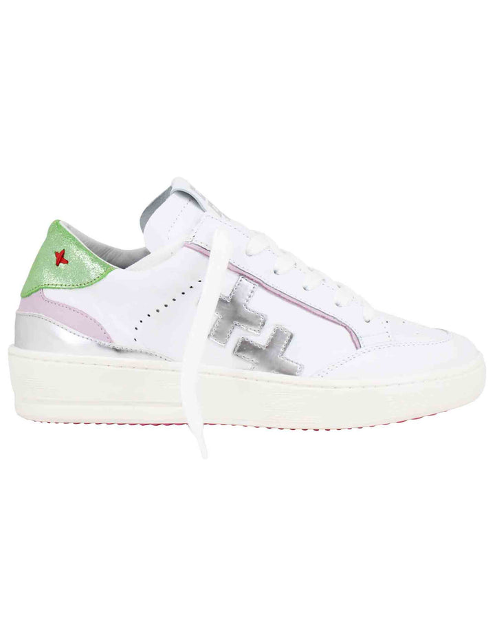 Spatarella Sneakers donna in pelle bianca con riporti in pelle argento Latest stili