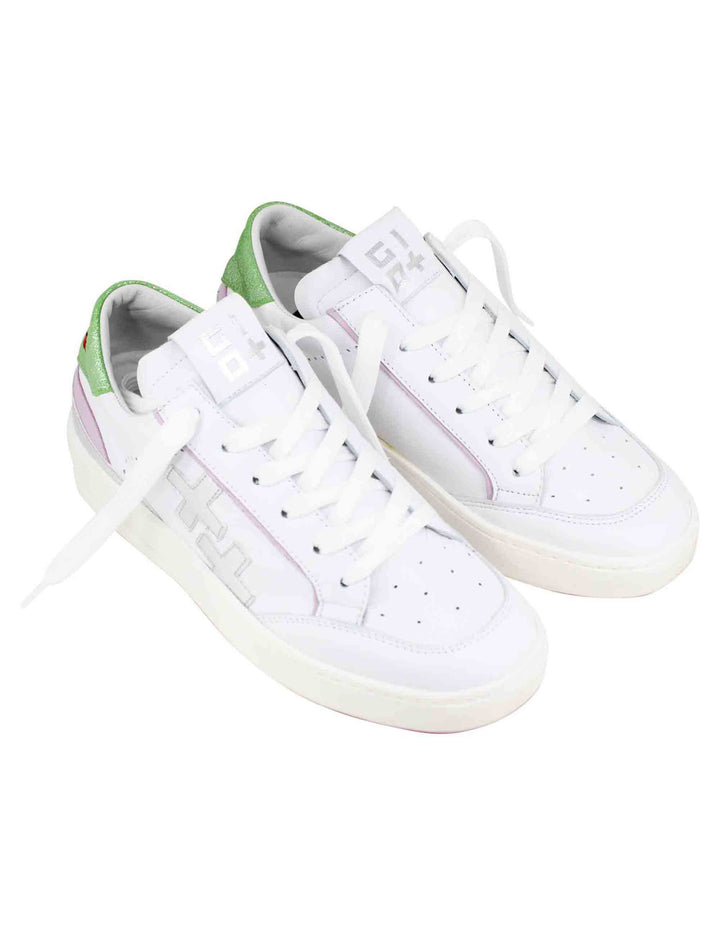 Spatarella Sneakers donna in pelle bianca con riporti in pelle argento Latest stili