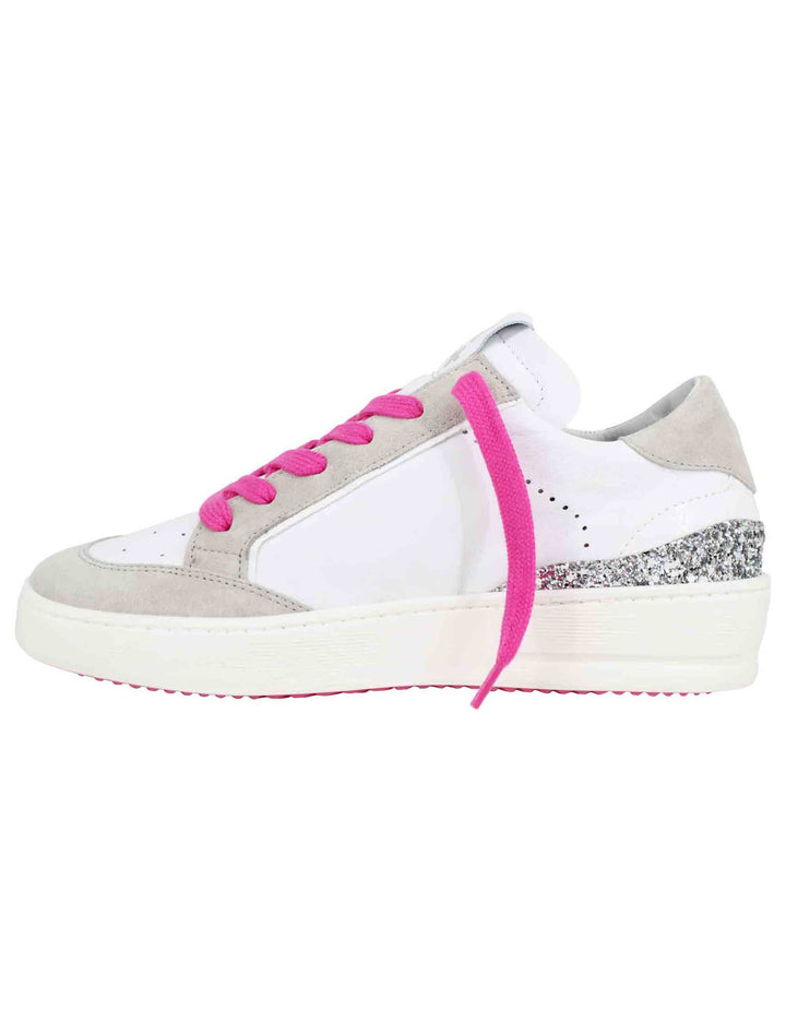 Spatarella Sneakers donna in pelle bianca con riporti in glitter argento Ultimo giorno