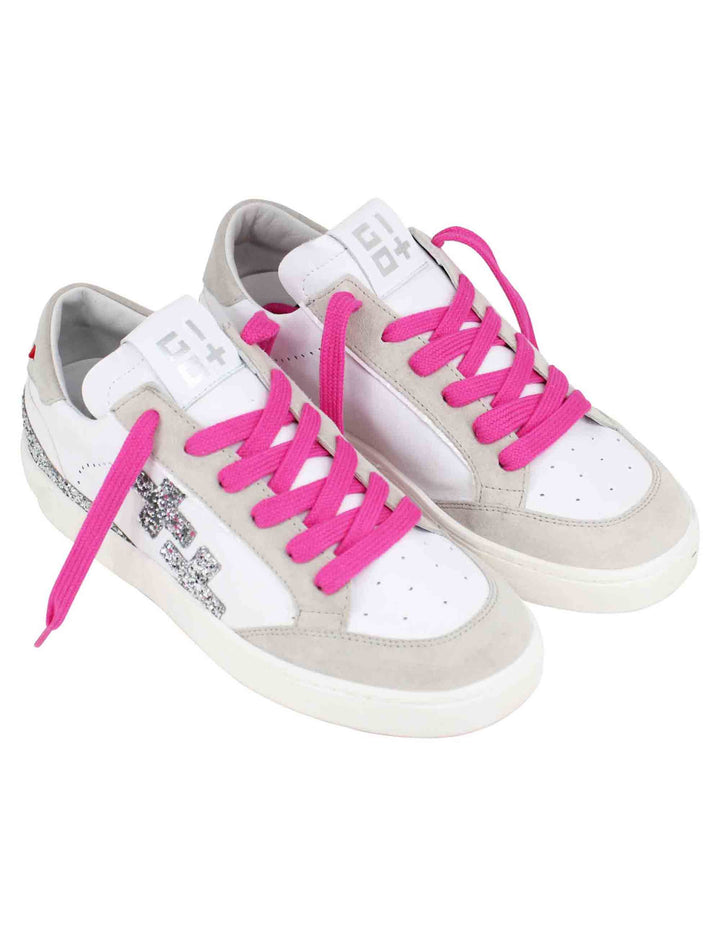 Spatarella Sneakers donna in pelle bianca con riporti in glitter argento Ultimo giorno