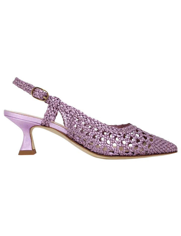 Spatarella Decollete slingback donna in pelle intrecciata laminata lilla con tacco in tinta Only for today