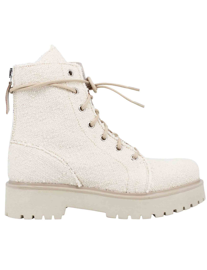 Spatarella Stivaletti anfibi donna in tessuto beige con zip posteriore Sostegno trimestrale
