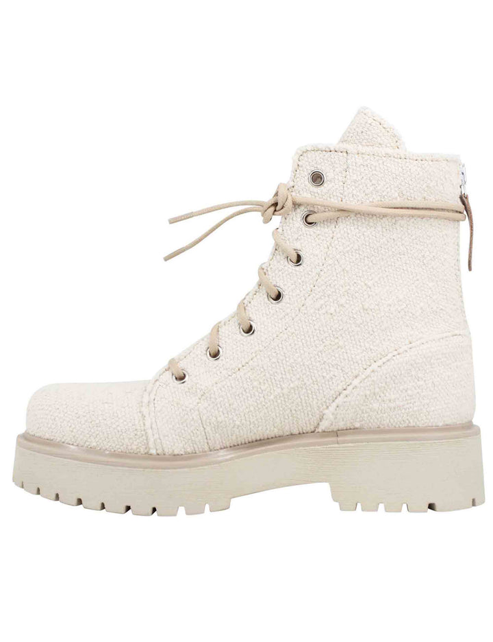 Spatarella Stivaletti anfibi donna in tessuto beige con zip posteriore Sostegno trimestrale
