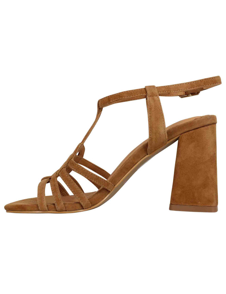 Spatarella Sandali donna in camoscio cuoio con tacco alto e punta quadra Super sconto