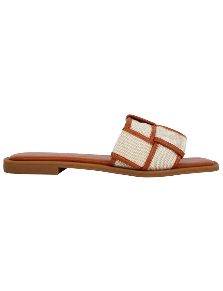 Spatarella Sandali flat donna in eco pelle cuoio intrecciato con tessuto a contrasto Desa Enormi sconti