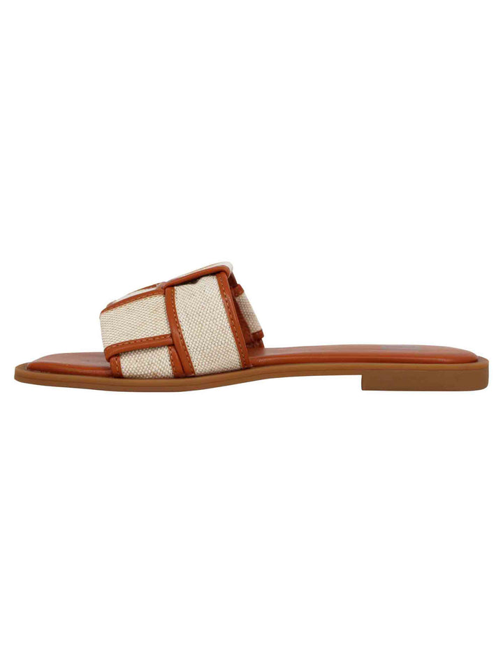 Spatarella Sandali flat donna in eco pelle cuoio intrecciato con tessuto a contrasto Desa Enormi sconti