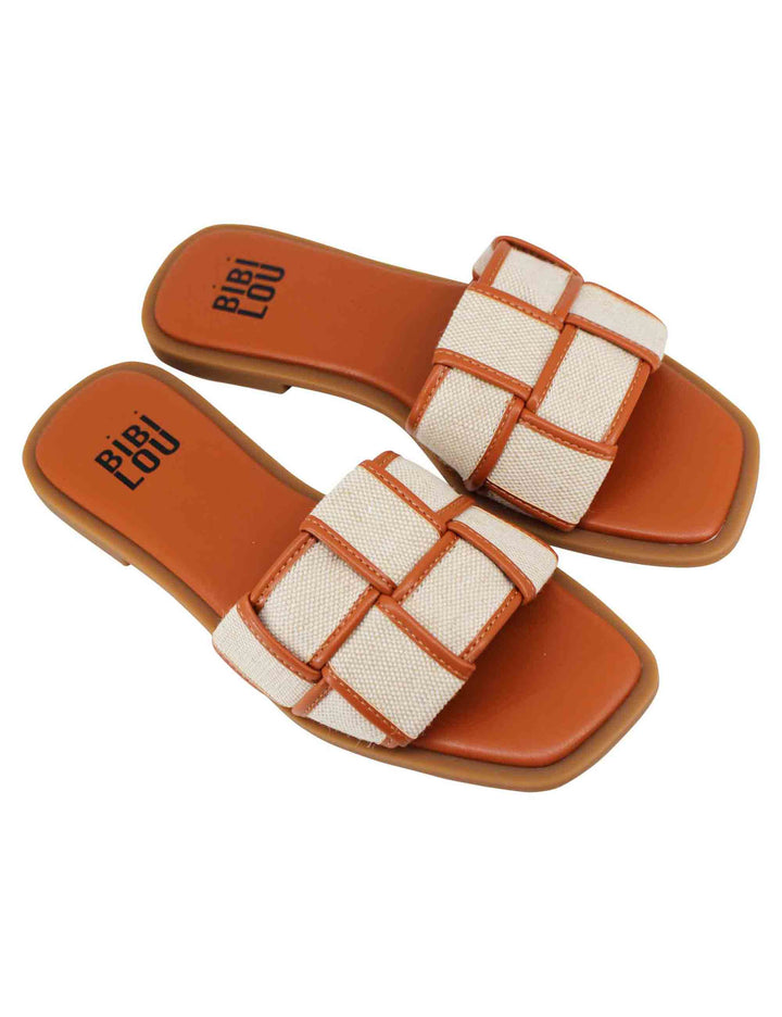 Spatarella Sandali flat donna in eco pelle cuoio intrecciato con tessuto a contrasto Desa Enormi sconti