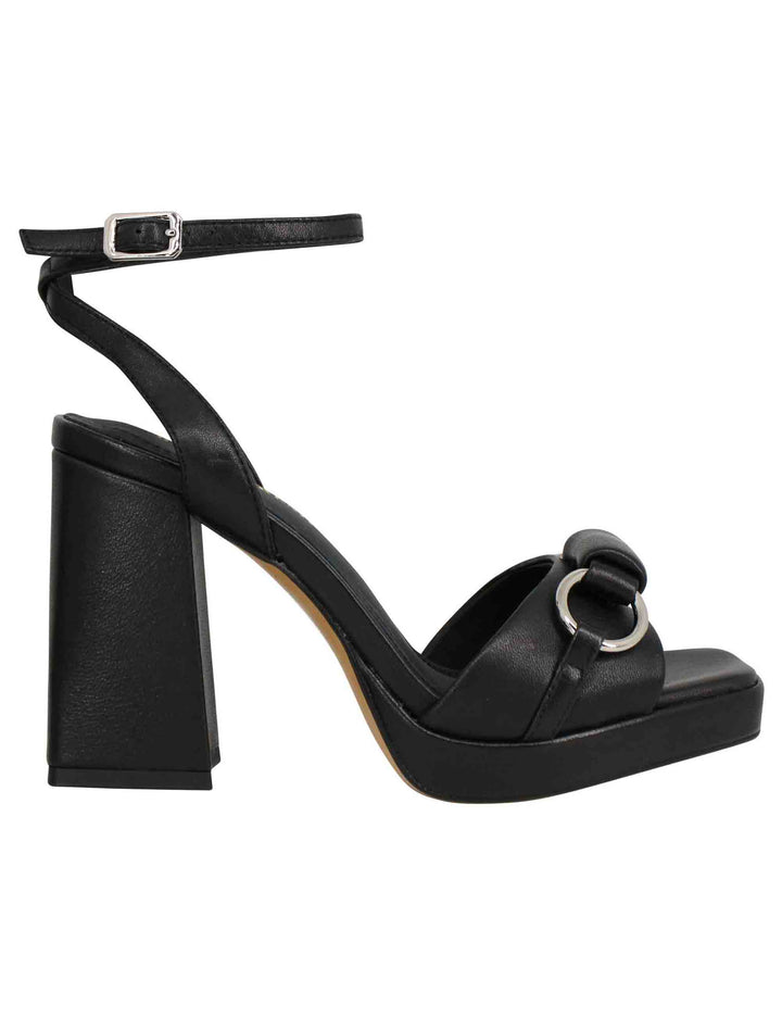 Spatarella Sandali donna in pelle nera con cinturino alla caviglia tacco alto e plateau 50% di sconto con spedizione gratuita