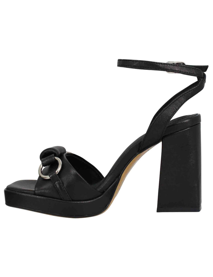 Spatarella Sandali donna in pelle nera con cinturino alla caviglia tacco alto e plateau 50% di sconto con spedizione gratuita