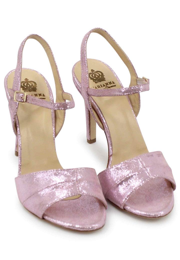 Spatarella Sandali donna in pelle laminata rosa con tacco alto e cinturino alla caviglia Limitato a 3 giorni