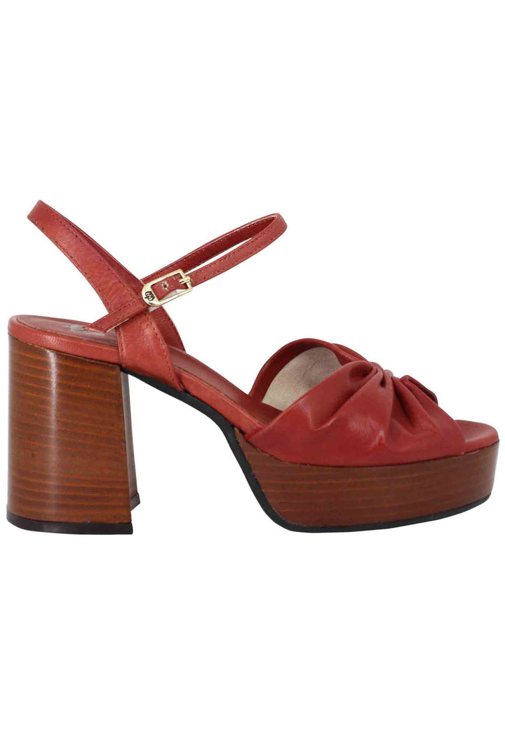 Spatarella Sandali donna in pelle mattone con tacco e plateau in cuoio Black Friday Prezzi