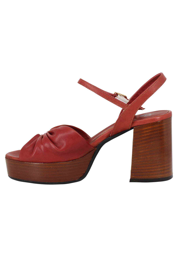 Spatarella Sandali donna in pelle mattone con tacco e plateau in cuoio Black Friday Prezzi