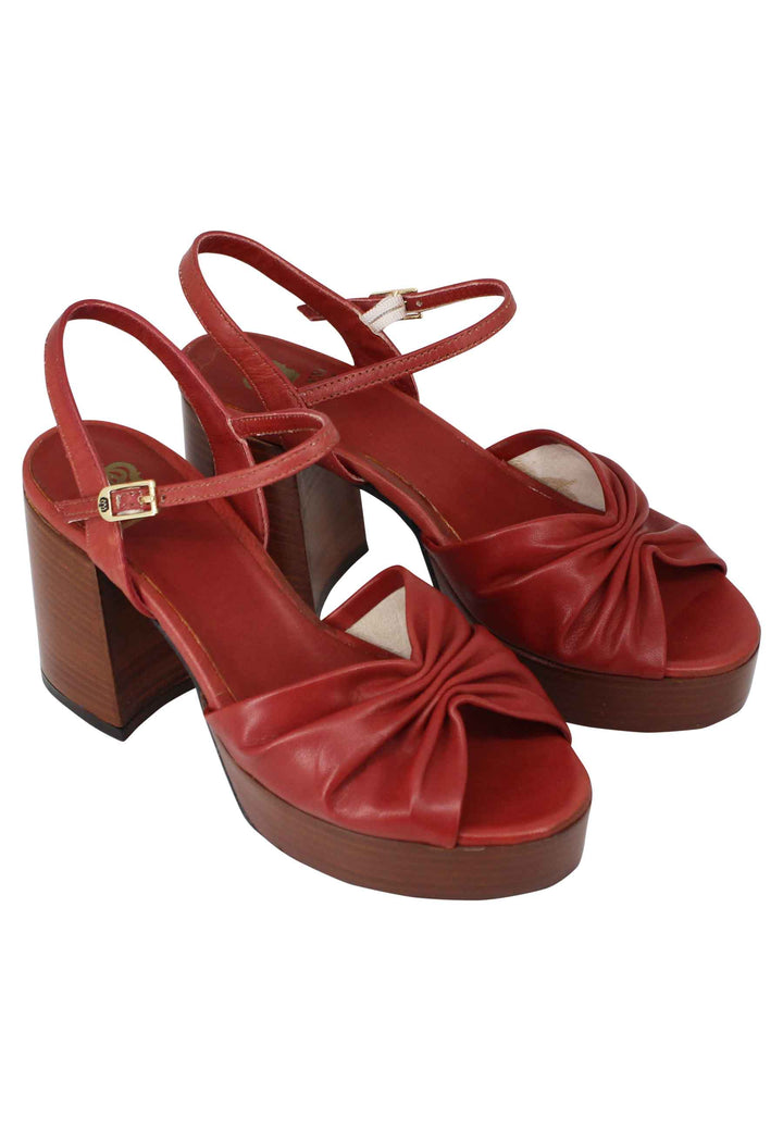 Spatarella Sandali donna in pelle mattone con tacco e plateau in cuoio Black Friday Prezzi