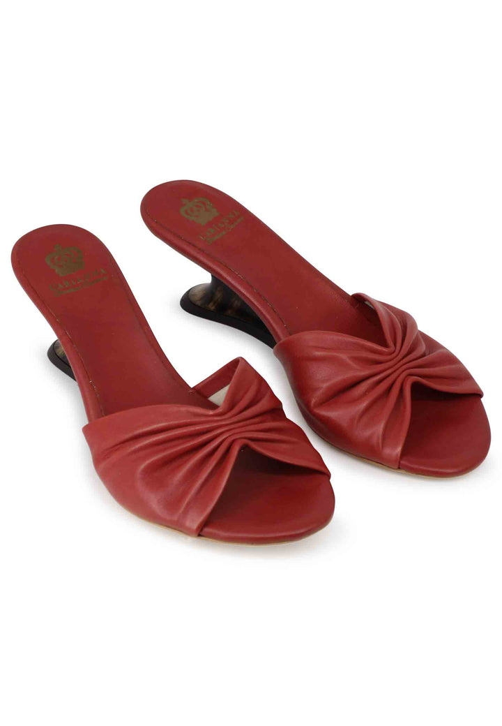 Spatarella Sandali donna in pelle mattone con zeppa bassa In vendita