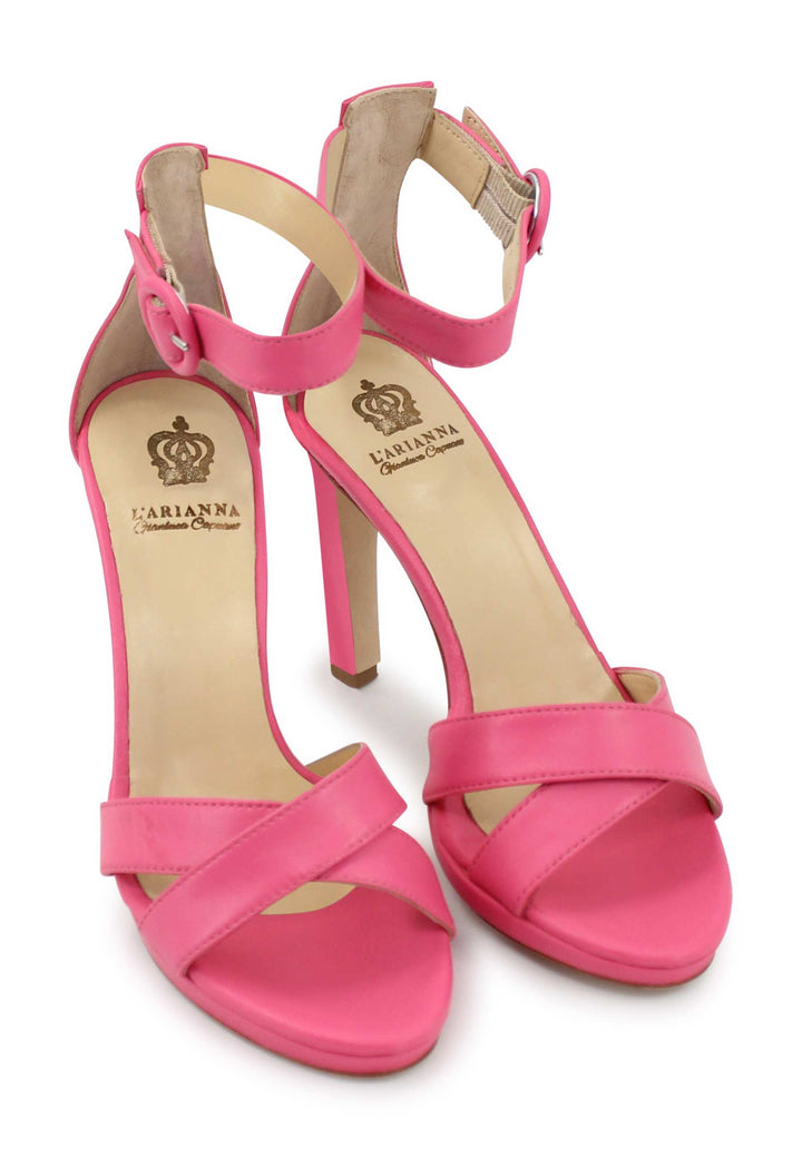 Spatarella Sandali donna in pelle rosa con tacco alto e cinturino alla caviglia 50% di sconto per tempo limitato