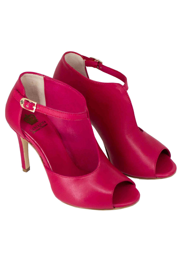 Spatarella Sandali donna in pelle rossa con cinturino e tacco alto Sconti questo mese