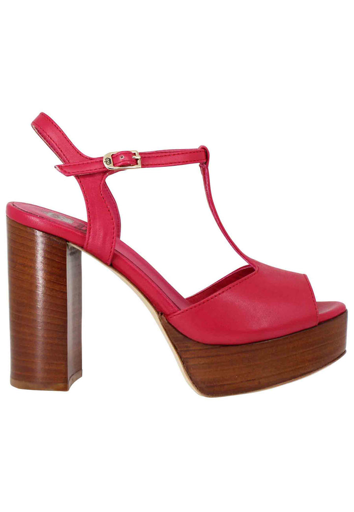 Spatarella Sandali donna in pelle rossa con cinturino tacco alto e plateau 2025