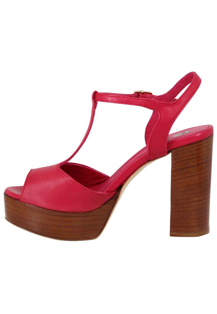 Spatarella Sandali donna in pelle rossa con cinturino tacco alto e plateau 2025