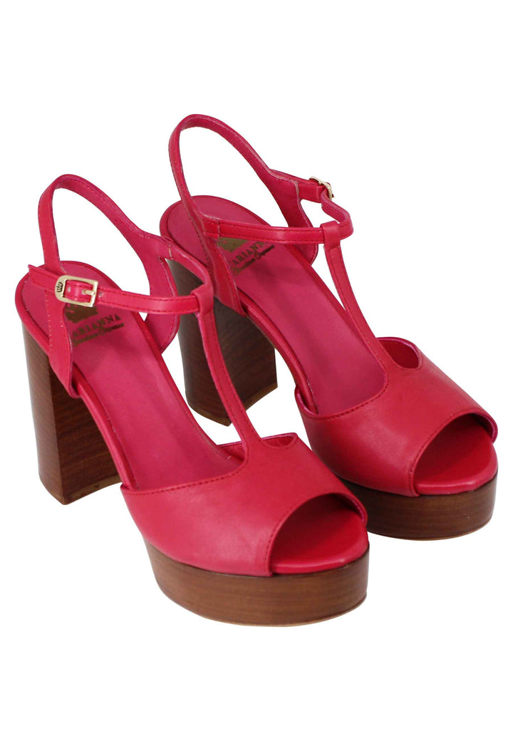 Spatarella Sandali donna in pelle rossa con cinturino tacco alto e plateau 2025
