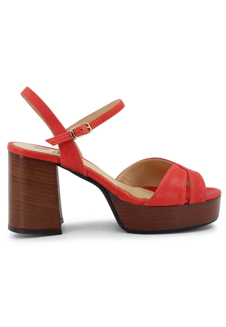 Spatarella Sandali donna in pelle rosso con cinturino e tacco e plateau in cuoio Italia
