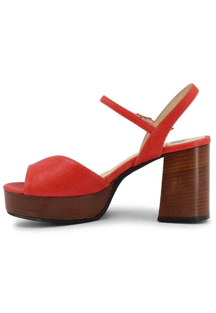 Spatarella Sandali donna in pelle rosso con cinturino e tacco e plateau in cuoio Italia