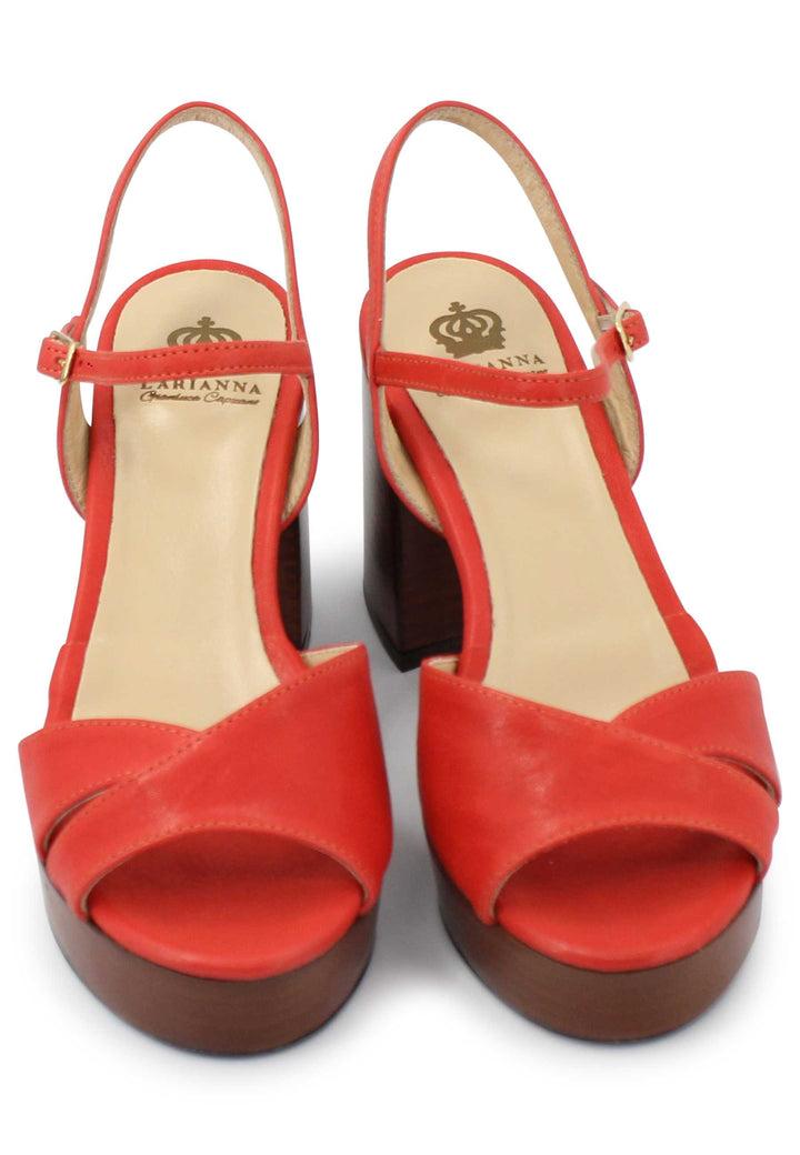 Spatarella Sandali donna in pelle rosso con cinturino e tacco e plateau in cuoio Italia
