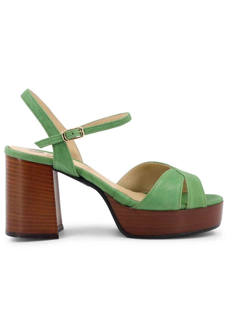 Spatarella Sandali donna in pelle verde con cinturino e tacco e plateau in cuoio Nuovo