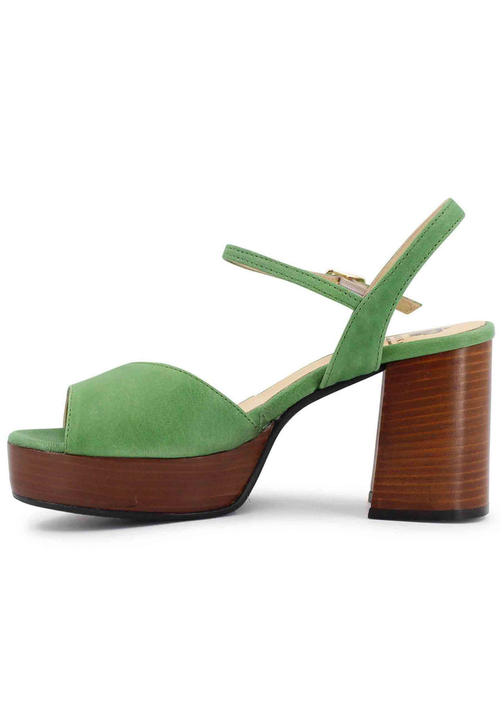 Spatarella Sandali donna in pelle verde con cinturino e tacco e plateau in cuoio Nuovo