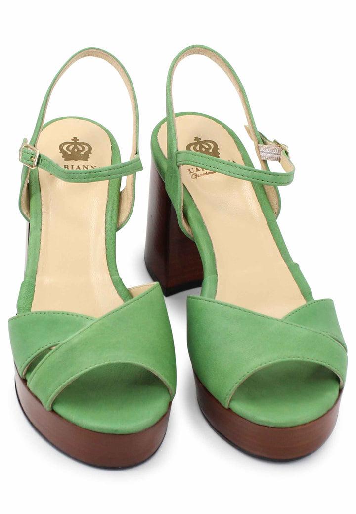 Spatarella Sandali donna in pelle verde con cinturino e tacco e plateau in cuoio Nuovo