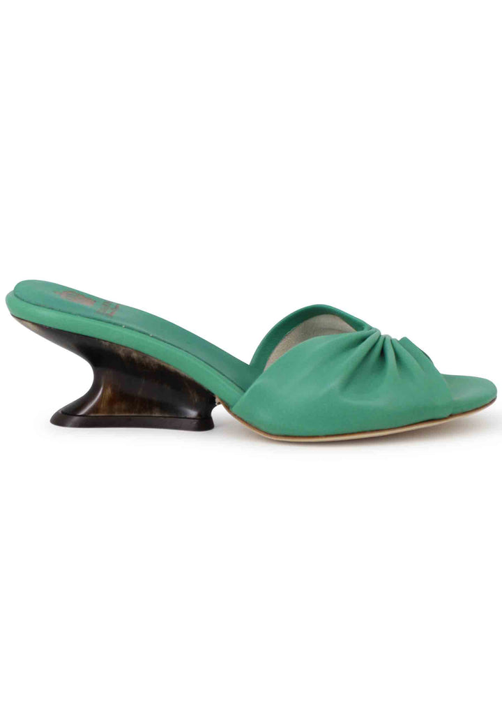 Spatarella Sandali donna in pelle verde con zeppa bassa Vendita