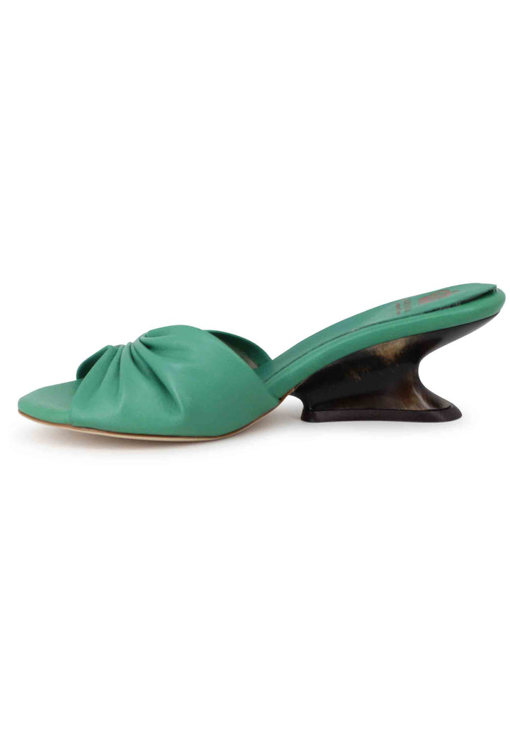 Spatarella Sandali donna in pelle verde con zeppa bassa Vendita