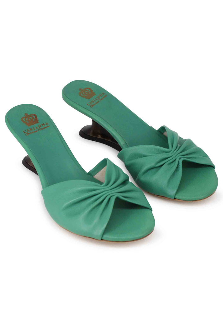 Spatarella Sandali donna in pelle verde con zeppa bassa Vendita